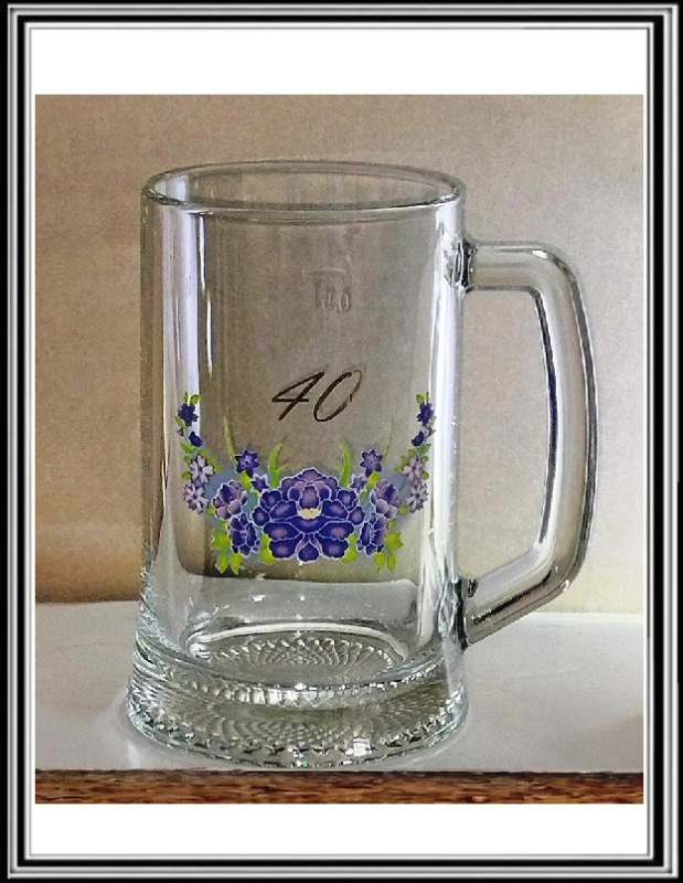 Hrubý pollitrový sklenený krígeľ výročný 40-tka modrá s ceichom