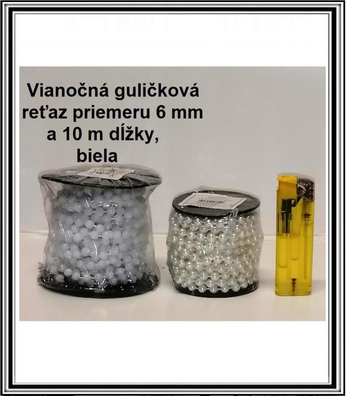 Vianočná guličková reťaz priemeru 6 mm a 10 m, č TG38484  Biela