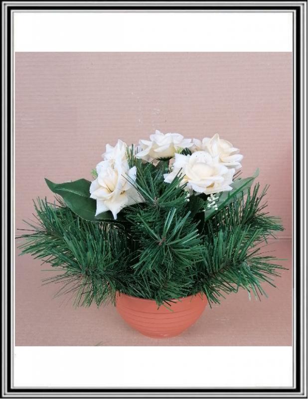 Umelé kvety v malej miske - MINY biele  XX 02B