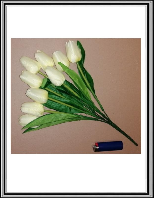 A Umelá 40 cm kytička 9 hlav tulipánov TBN-13 bielo krémová