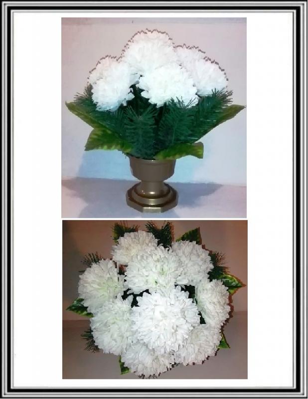Umelé kvety v miske CHRYZANTÉMA - 7 až 9 hlavami - podľa veľkosti hláv, biela, krémová