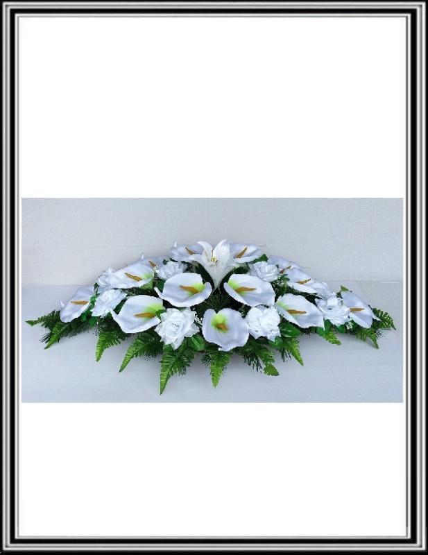 Ikebana č 2 -95 cm -14 bielych kal+10 bielych ruži+papraď