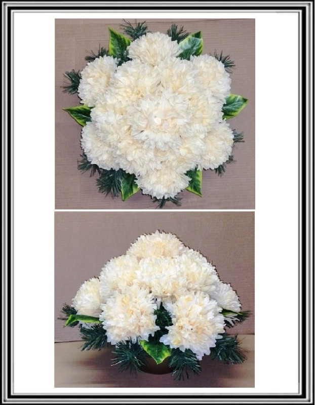 Umelé chryzantémy v plastovej miske 18 cm MAX 13 hláv 15 cm krémová