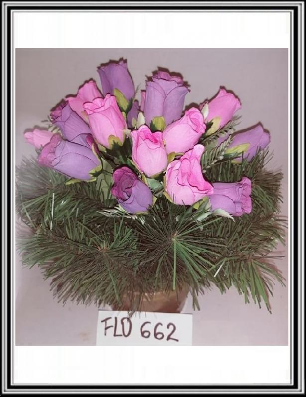 Umelé kvety v malej miske FLO 662 DUPEĽ 20 ks ružovo - fialové ružičky  2921