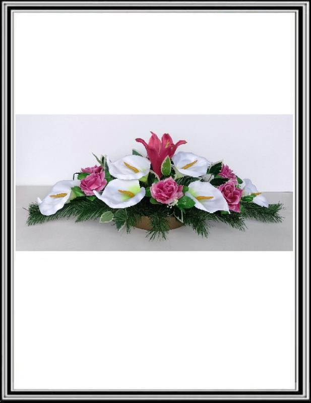 Ikebana 1 č.48 , 80 cm , 8 bielych kal+6 ružovo fiklamenových ruží