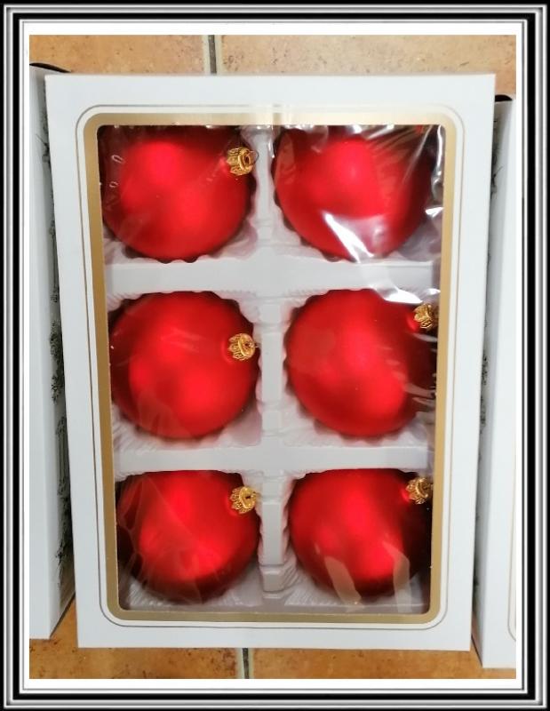 Sklenené gule priemeru 10 cm, 6 kusov červené matné