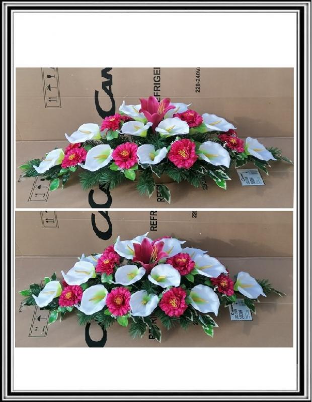 Umelé kvety v miske - Ikebana č 3 B biele kaly s bordovými kvetmi