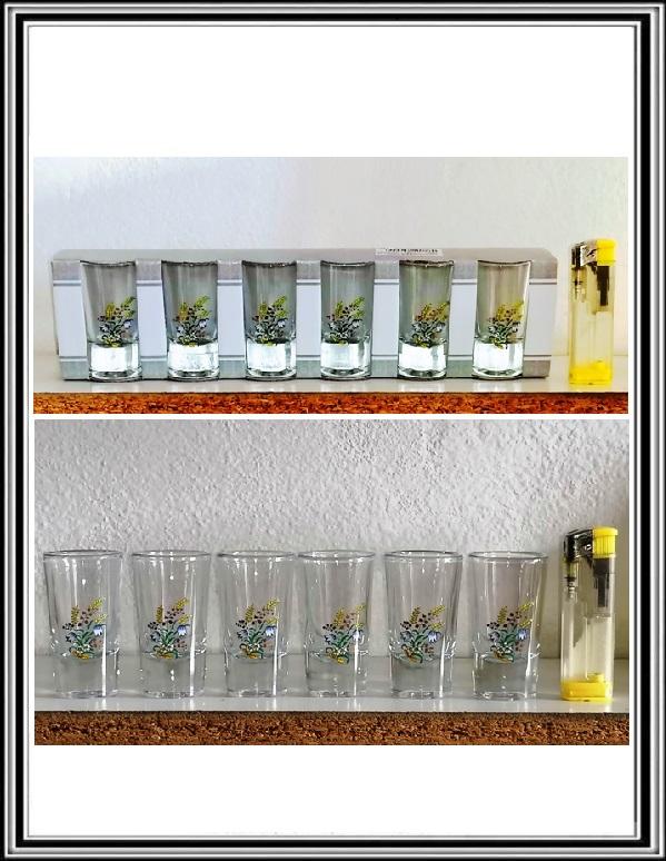 Sadá 6 ks zdobených štamperlikov 25 ml - zvončeky