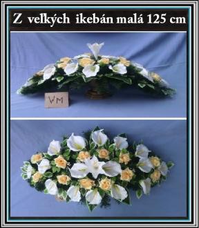 Ikebana č.3/3 v miske na stopke z veľkých malá-biela kala a zlatá ruža