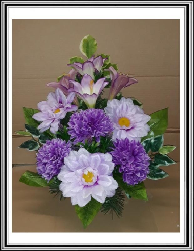 Kvety-VEĽKÉ- v miske 63 cm č 56 - svetlo fialová s fialovými chryzantémami