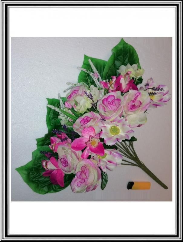 Umelá kytica veľká, hustá 19 hláv, KX-85061 ,  52 cm  bielo ružová