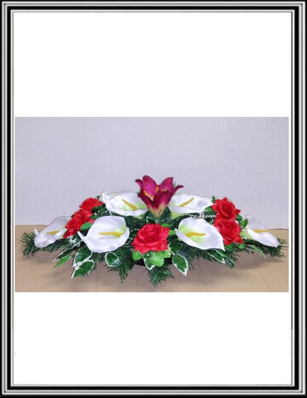 Ikebana 1 č.64 , 80 cm , 8 bielych kal+6 červených ruží