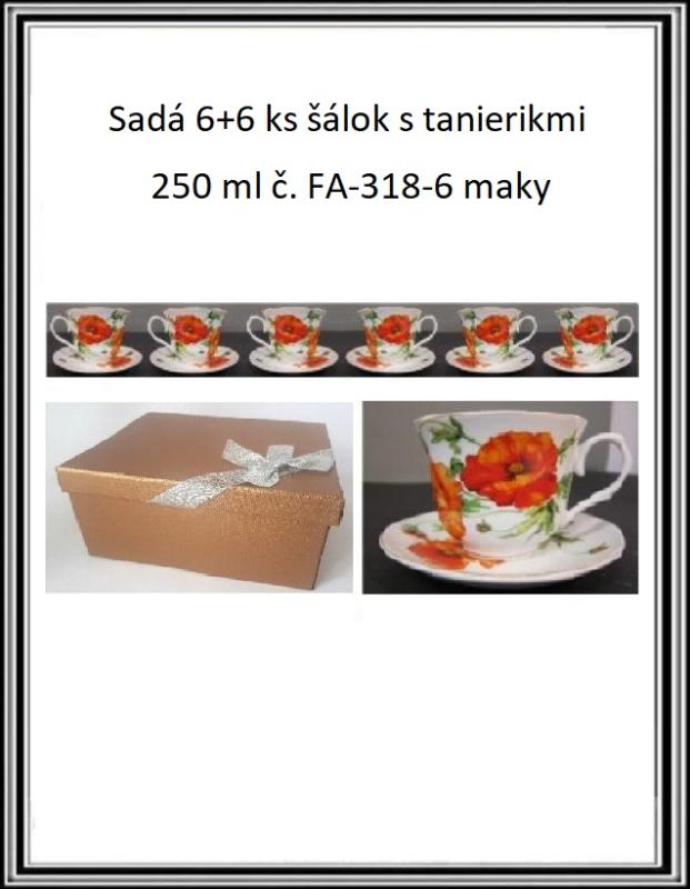 Sadá 6+6 ks šáliek s tanierikmi 250 ml č.FA-318-6 maky