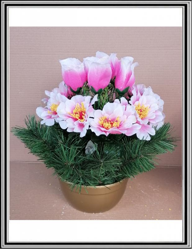 A Umelé kvety DUPEĽ 16 hlav v 19 cm miske č F4337-16, K433789 bielo ružová
