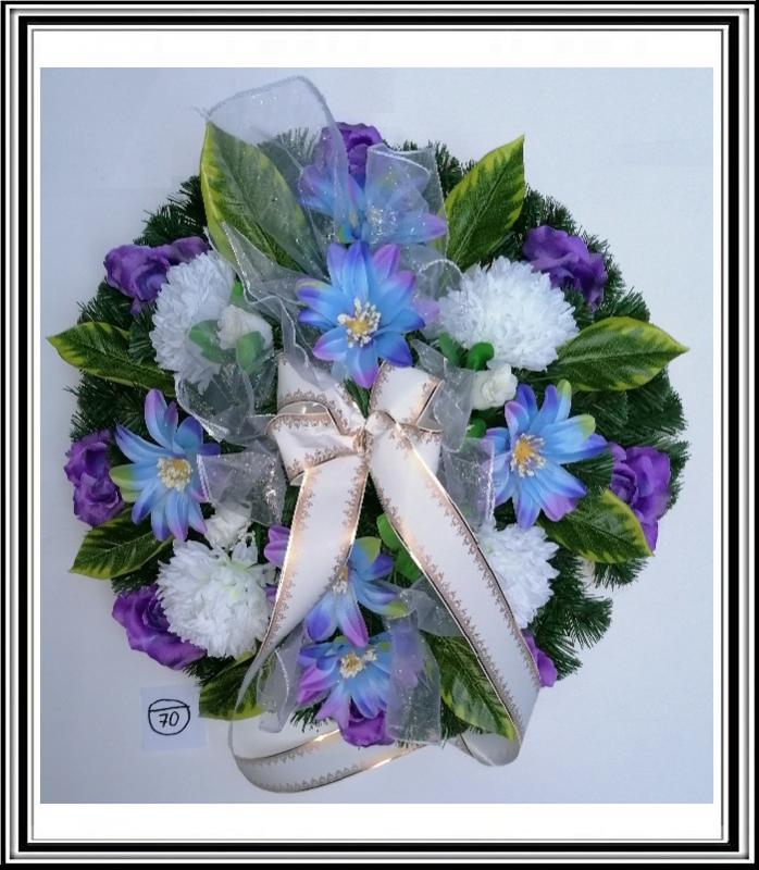 Umelý veniec 70 cm s modrými a fialovými kvetmi  č 5