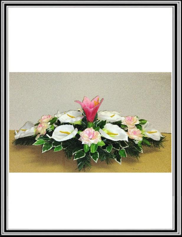 Ikebana 1 č.43 , 80 cm , 8 bielych kal+6 bielo ružových ruží