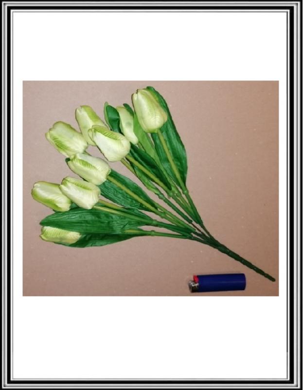 A Umelá 40 cm kytička 9 hlav tulipánov TBN-13 bielo zelená