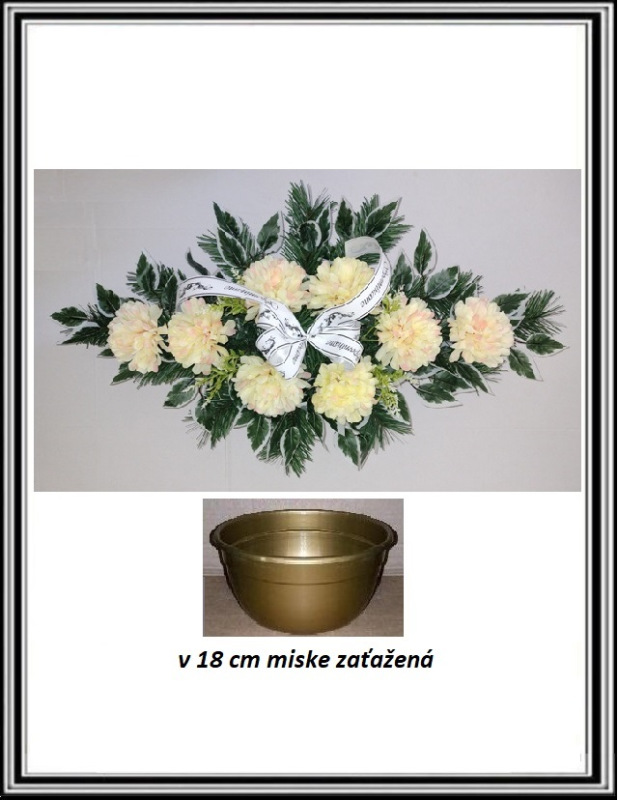 Ikebana so stuhou SPOMÍNAME s chryzantém zaťažená - sv. žltá s rúžovým nádychom