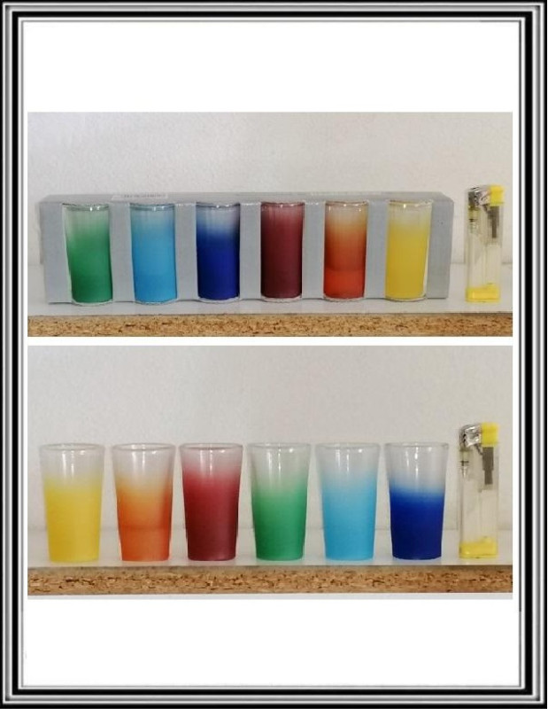 Sadá 6 ks sklenených štamperlíkov - pieskovaných 25 ml - Farebné
