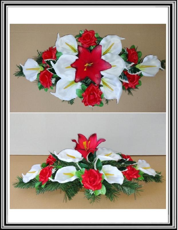 Ikebana 1 č 1 - 44 , 80 cm , 8 bielych kal+6 červených ruži