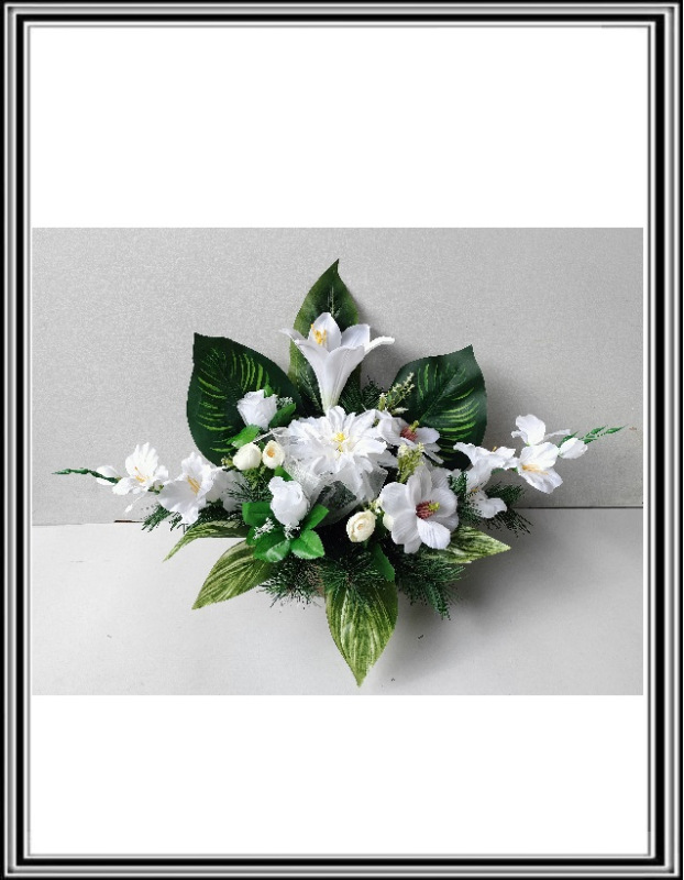 Umelé kvety v miske s gladiolou zaťažené biele č. 222