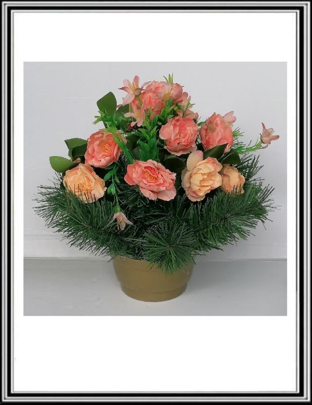 Umelé kvety v malej miske XYS6194 ružovo oranž DUPEĽ