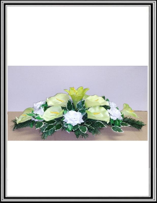 Ikebana 1 č.65 , 80 cm , 8 zelených kal+6 bielých ruží