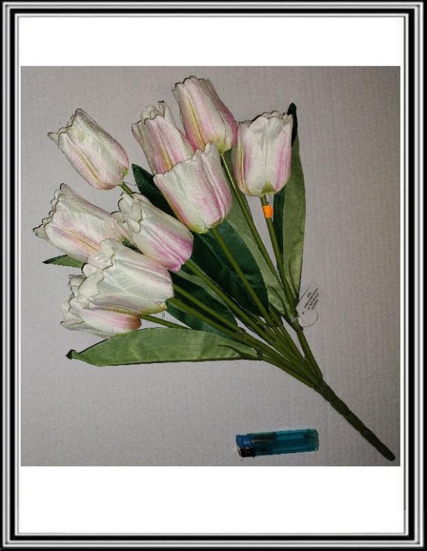 Umelá kytica bielo ružová 40 cm 9 hlav CV26813-MIX tulipány