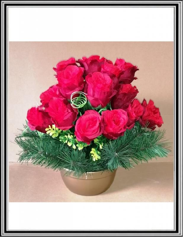 Kvety ruže DUPEĽ 18 hlav v 19 cm miske  č 481 - červené
