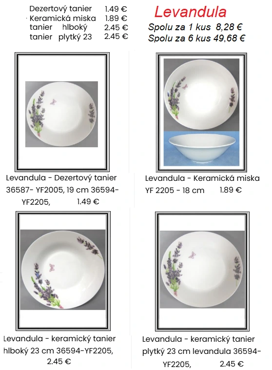 Levandula - 18 kusová sadá keramických tanierov a 6 misiek