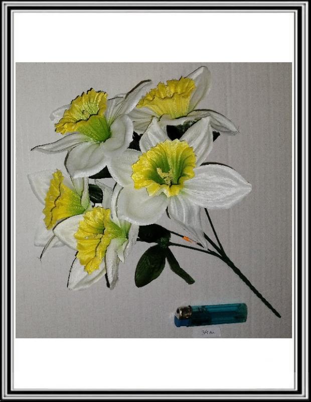 Umelá kytica narcis s 5 hlavičkami biela  34 cm