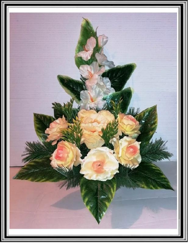 Umelé kvety v miske v-55 cm č 144, hortenzia, sv. žlto oranžové kvety