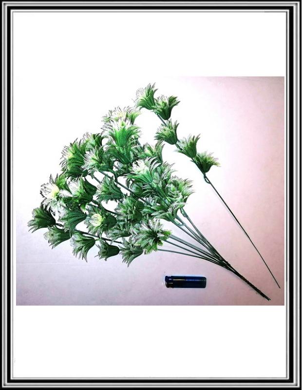 Umelý konárik bielo zelený s piatenými hlavami 50 cm