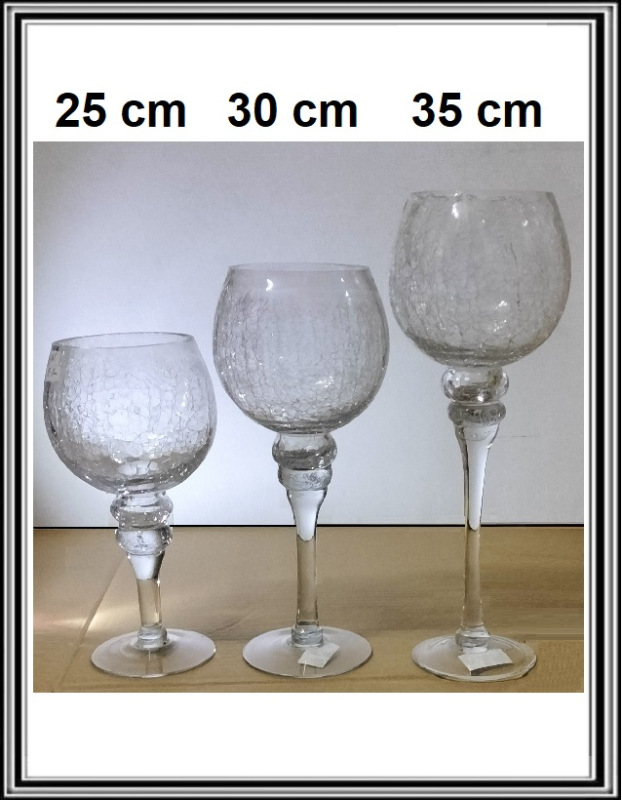 Sadá troch mrázených sklenených svietnikov 25 cm , 30 cm a 35 cm