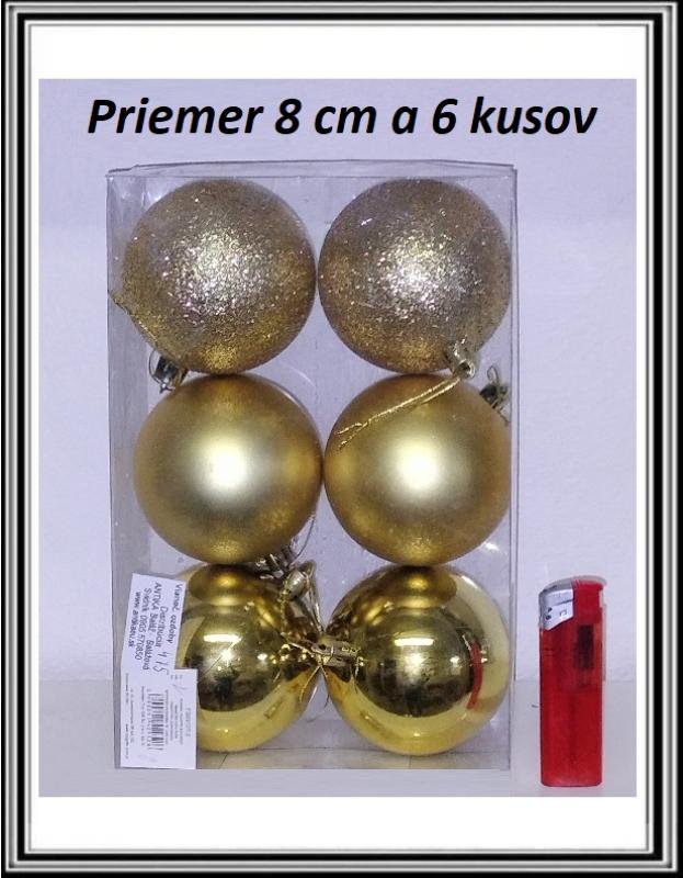 Zlaté - Vianočné gule na stromček pr. 8 cm, 6 ks