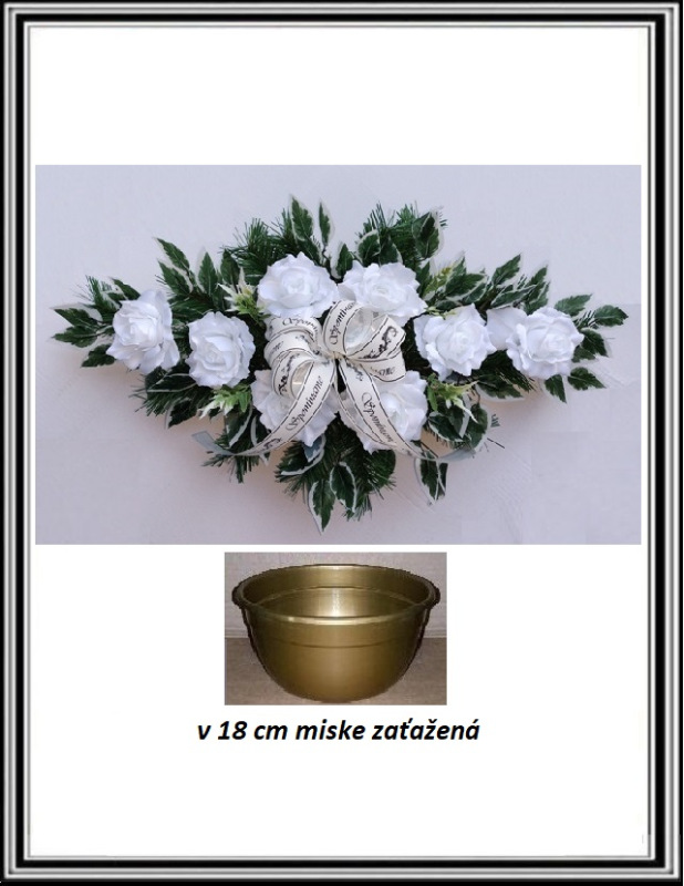 Ikebana so stuhou SPOMÍNAME s rúžami zaťažená -biela