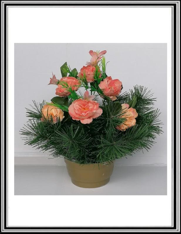 Umelé kvety v malej miske XYS6194 ružovo oranž