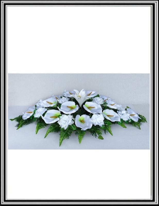 Ikebana č 2-95 cm -14 bielych kal+10 bielych ruži+papraď.