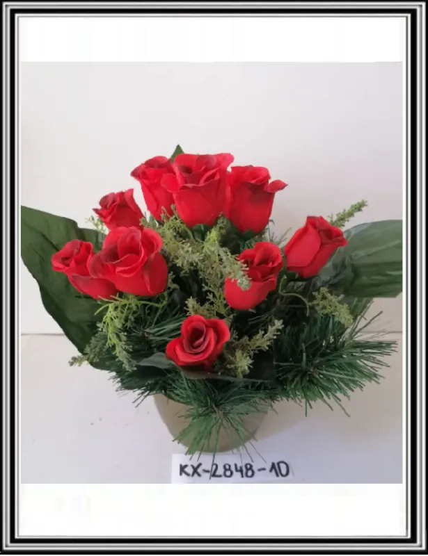 Umelé ružičky v malej miske KX-2848-10  červené