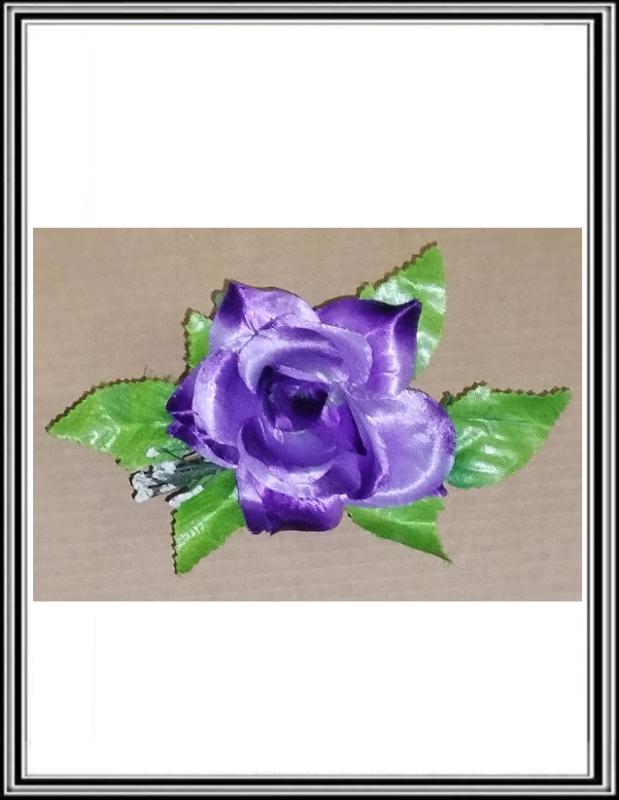 Hlavička kvetu ruža s lístkami  11 cm W674  fialová tmavá
