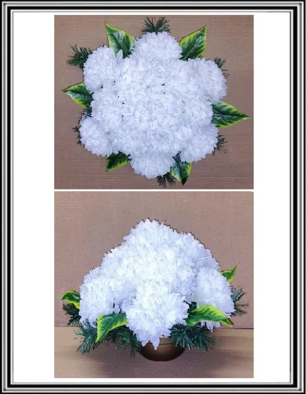 Umelé chryzantémy v plastovej miske 18 cm MAX 13 hláv 15 cm biela