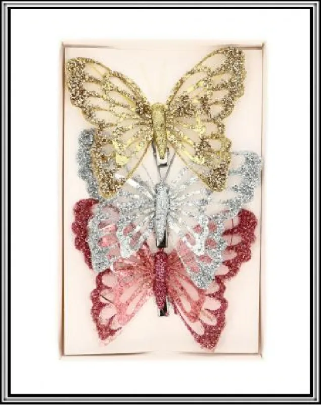 Sadá 3 ks textilných 12 cm motýlikov č A4850