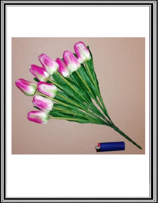 A Umelá 40 cm kytička 9 hlav tulipánov TBN-13 bielo fialová