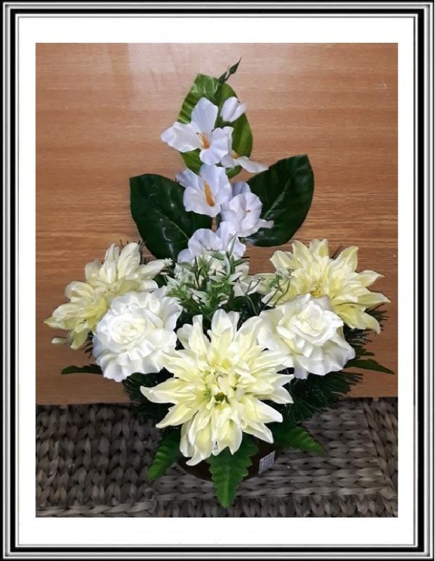 Umelé kvety v miske v-55 cm č 16 Bielo krémová