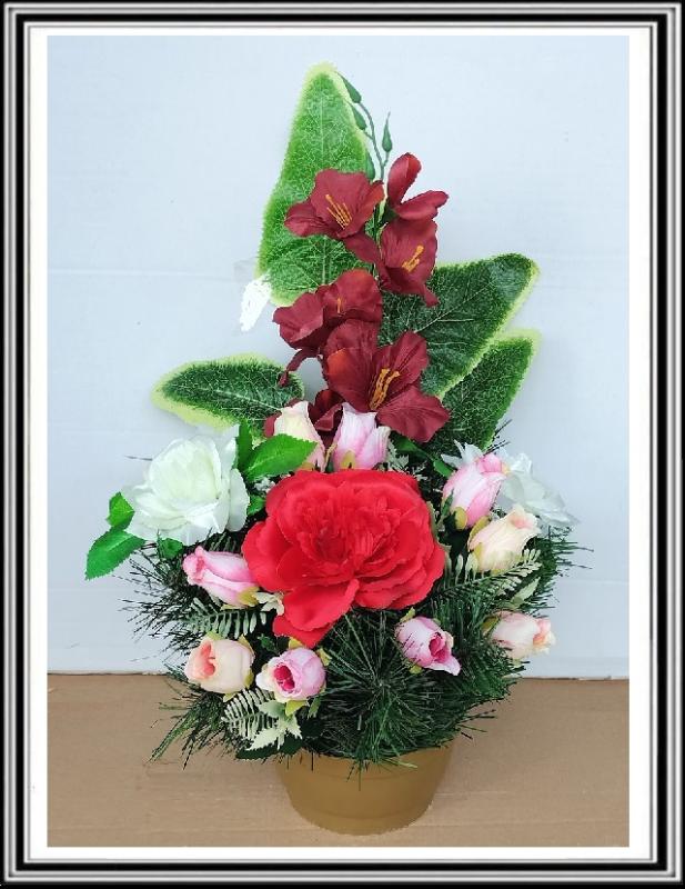 A2 Umelé kvety v miske v-45 cm , č 215 s malými kvietočkami okolo, ružový
