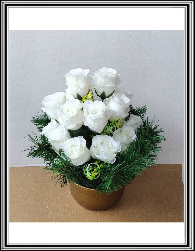 Umelé kvety v miske 18 hlav zaťažené DUPEĽ č 181 - biele