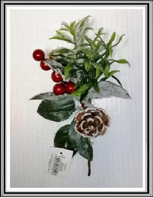 Vianočný konárik s červenými guľkami 20 cm CV09737