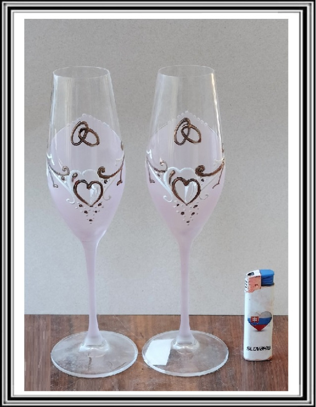Sadá 2 ks svad- pohárov- vysoké - ružové - ornament so srdiečkom
