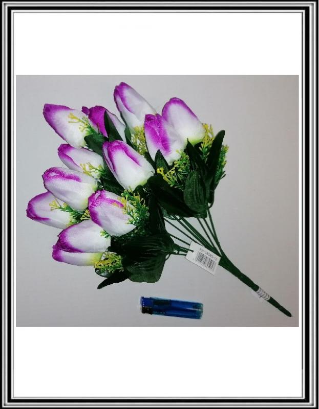 Umelá 42 cm kytica tulipánov 12 hlav KX-18083-12 , K 845953 BIELO FIALOVÁ
