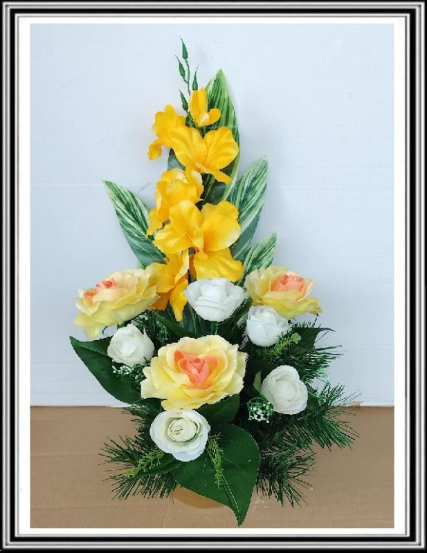 A4 Umelé kvety v miske v-45 cm , č 210 s malými kvietočkami okolo, žltý